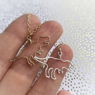 Dinosaur Necklace in Silver or Gold, T-Rex Necklace, Best Friend Necklace, Nerdy Gift for Her, Geeky Gift Dino Necklace 