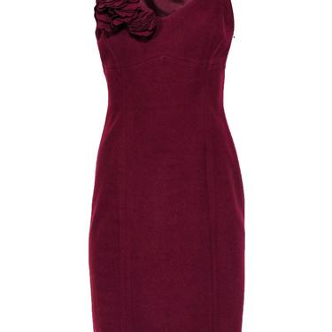 Susana Monaco - Burgundy Sleeveless Wool Blend Midi Dress w/ Floral Appliques Sz 6