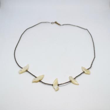 Vintage Liquid Silver Fetish Necklace Multi on sale Strand Carved Mother of Pearl Birds