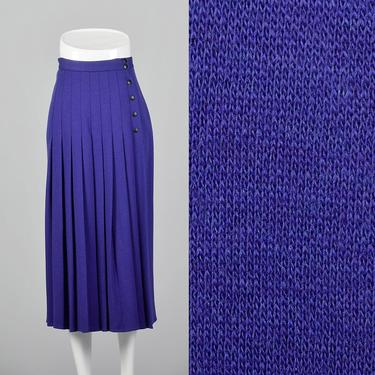 Small 1990s Sonia Rykiel Purple Knit Pleated Skirt Wool Faux Wrap Skirt Patch Pockets Wool Separates 90s Vintage 