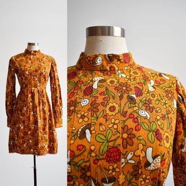 60s 70s Mushroom Print Mini Dress 