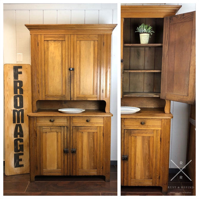 Antique Pine Stepback Cabinet 2 Piece Hutch By Rustandrefind From