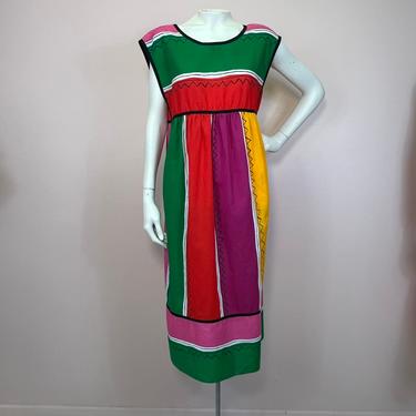 Vtg 1980s Oscar de la Renta colorful cotton dress 