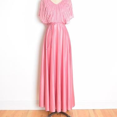 vintage 70s prom dress rose pink bloused full grecian long maxi dress gown XS 