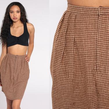 Houndstooth Pencil Skirt 80s Wiggle Skirt Academia Brown High Waisted School Girl Preppy Check Retro Vintage Secretary 90s Extra Small XS 