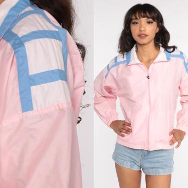 Pierre Cardin Jacket 80s Baby Pink Windbreaker Zip Up Track Jacket Sports 90s Color Block Vintage White Baby Pink Retro Medium 