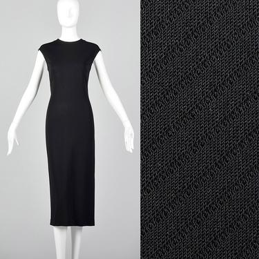 XS Emanuel Ungaro Black Midi Dress Stripes Back Vent Stretch Designer Vintage 1990s 