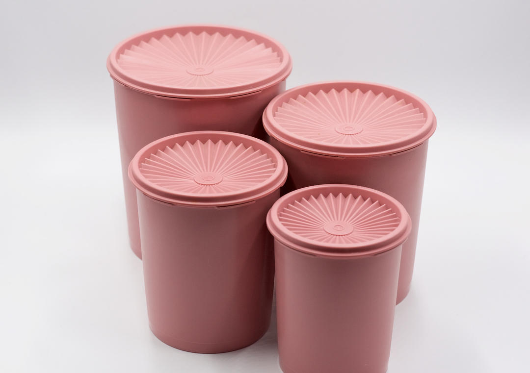 Vintage Tupperware Canister Set of 4 Dusty Rose Pink Color 