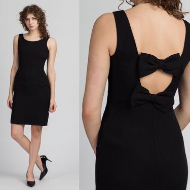 80s Evenings by Pantagis Black Bow  Party Dress - Small | Vintage Keyhole Back Fitted Mini Dress 