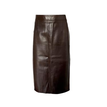 Chanel Brown Leather Logo Button Skirt