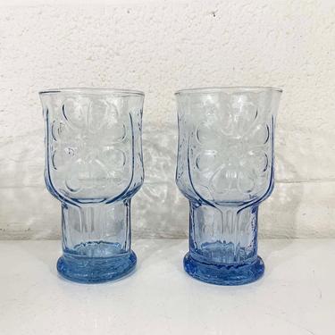 Vintage Libbey Flower Power Glasses Set of Two Pair Glassware Flowers Baby Blue Pastel Daisy 1970s Barware Retro Bar Glassware 70s 