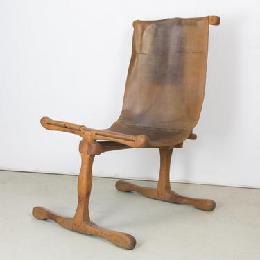 Rare American Studio Craft Movement Leather Sling Lounge Chair