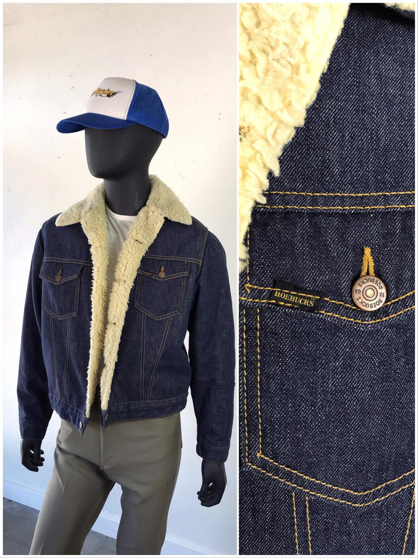 Vintage Sears Roebuck Sherpa Lined Denim Jacket Mens Reg store 42