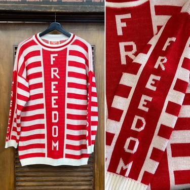 Vintage 1980’s Freedom Pop Art Mod Glam Stripe Rock n’ Roll Sweater, 80’s Pullover, Vintage Clothing 