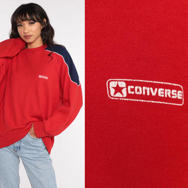 Converse Sweatshirt 80s Striped Red Sweatshirt Color Block Chuck Taylor Shirt Retro Slouchy 1980s Vintage Oversize Men's Large Tall 