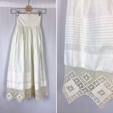 Vintage Edwardian Underskirt | Vintage off white cotton  lace trimmed half slip | 1910s petticoat skirt 