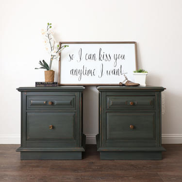 Green Pair of Nightstands - Rustic Nightstands - Farmhouse Decor - Painted Furniture - Vintage Furniture - Refinished Furniture - End Tables 