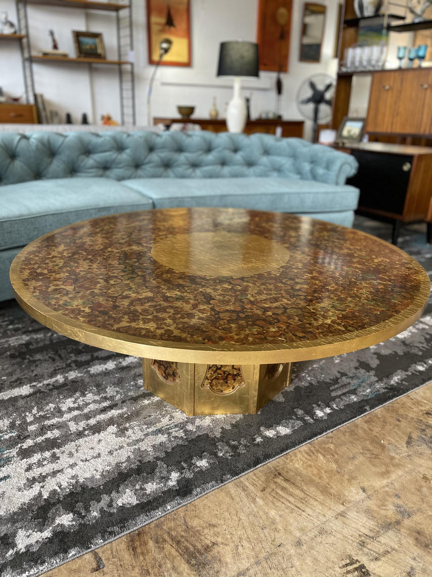 Mid Century Gold Leaf Round Coffee Table Urban Goods San Antonio, TX