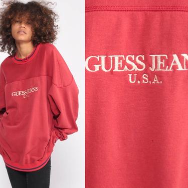 GUESS Sweatshirt 90s Sweater Slouchy Hipster Red Guess Jeans Grunge Shop Exile Tucson AZ