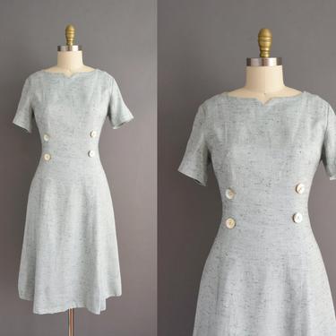 vintage 60s dress | Lynbrook Flecked Mint Blue Day Dress | Large | 1960s vintage dress 
