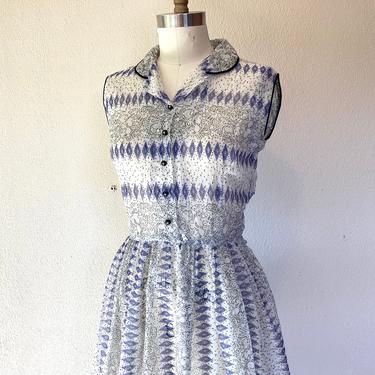 1950’s sheer white and blue nylon dress 