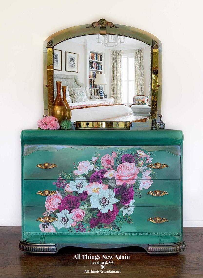 Boho Dresser with Mirror Green Boho Dresser Green Painted Dresser