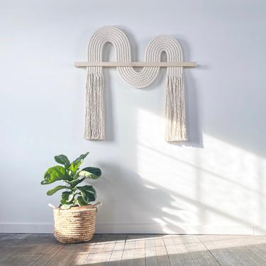 Macrame Wall Hanging &quot;Ebb&quot;- EXTRA LARGE with straight cut-Textile Fiber Knot Art, Fringe Scandi Style, Bohemian Accent, Rope Art 