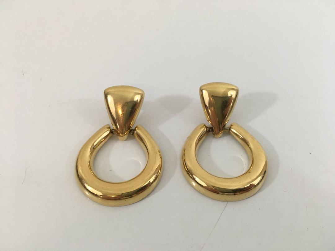 Vintage Monet Earrings Door Knocker Hoop Post Earring Mod Gold
