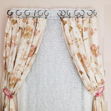 Vintage 1960's Floral Curtains / 70s Pinch Pleat Drapes / 2 Panels 