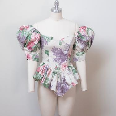 1980s Floral Puff Sleeve Top 