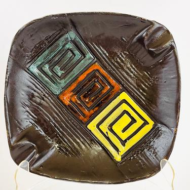 Vintage 1960s MID Century Modern Italian Greek Key Design Redware Art Pottery Ashtray Italy 