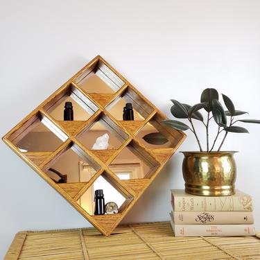 Vintage Mirrored Wall Shelfie | Essential Oil Cubby | Wood Collections Shelf | Trinket Organization &amp; Storage 