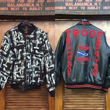 Vintage 1980’s “Troop” Label Airplane Design Reversible Jacket, Vintage Leather, Vintage Bomber, Plane Print, Vintage Clothing 