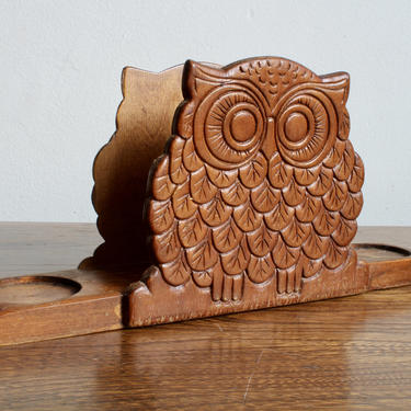 Retro, Boho, Wooden Owl Napkin Holder, Salt and Pepper Holder, Caddy, Hippie Bohemian Funky, Wooden, Owl Lover 