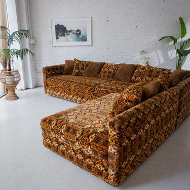 Vintage Sectional Velvet Flocked Sofa