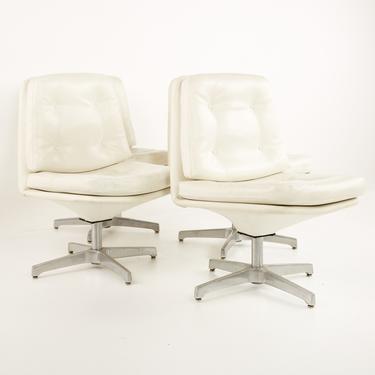 Chromcraft Style Mid Century White Vinyl and Aluminum Tufted Swivel Dining Chairs  - Set of 4 - mcm 
