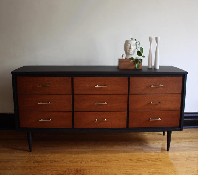 Black And Wood Mid Century Modern Dresser Vintage Mcm Media