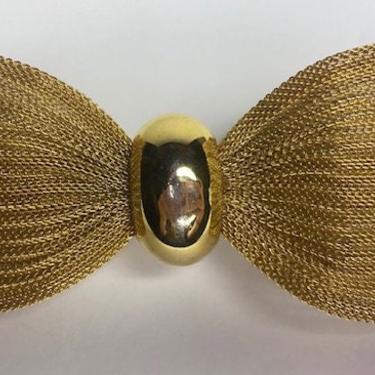 Vintage mesh hairclip gold  bow made in France, 1980's 