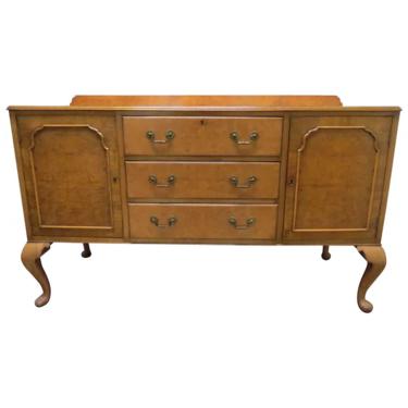Vintage English Burled Walnut Sideboard Or Buffet With Queen Anne Legs 