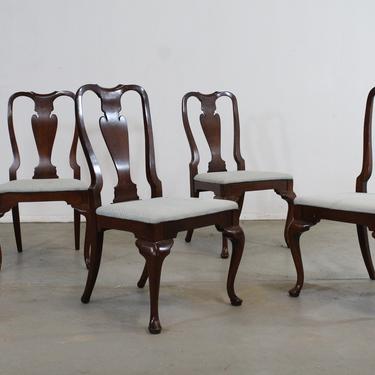 Set of 4 Reproduction Queen Anne Solid Mahogany Dining Side Chairs 
