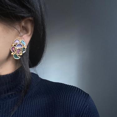 vintage freeform abstract enamel ornate statement earrings 