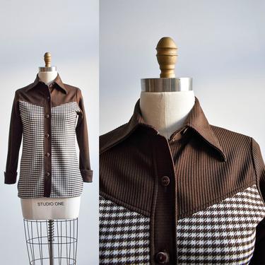 1970s Western Houndstooth Western Blouse 