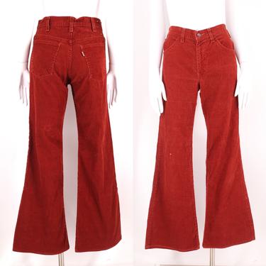 70s LEVIS rust corduroy high waisted bell bottoms jeans 30 / vintage 1970s red brown flares pants 6 