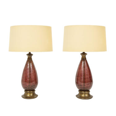 Pair Of Extraordinary Hand Blown Glass Table Lamps 1940s