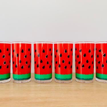 Mid Century Modern Stotter Watermelon Plastic High Ball Glasses - Set of 6 