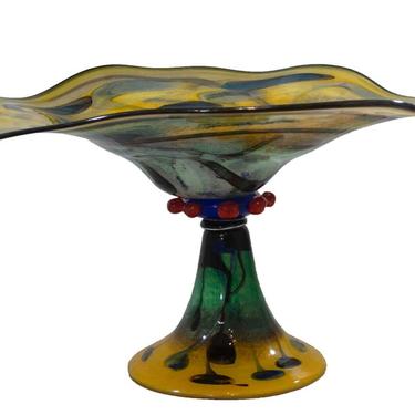 Modern Studio Monumental Handblown Glass Pedestal Bowl 1980's 