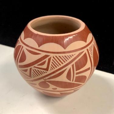 John F Toya Jemez Incised Burnished Red Clay Vase Southwestern Native American Art 