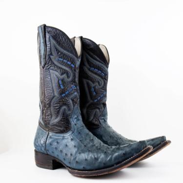 Vintage Blue Ostrich Leather Western Cowboy Boots size 9.5 US MENS 