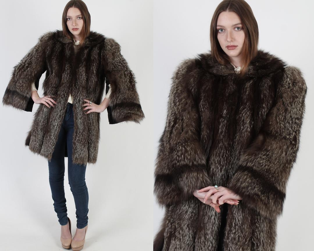 Vintage Faux Fur Coat 80s Long Winter Coat In Black – Pop