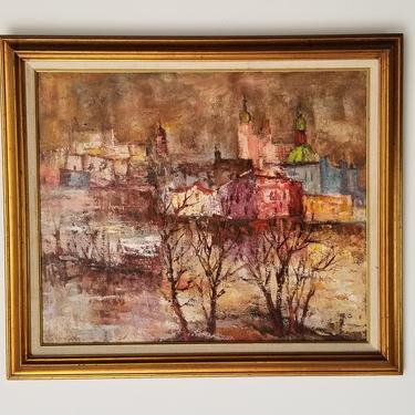 1960s Abstract Rural Landscape Painting by G. W Laing, Framed 